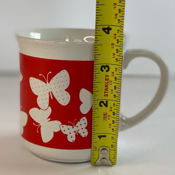 Vintage Butterfly Small White And Red Coffee Mug Cup Polka Dot - Picture 5 of 6